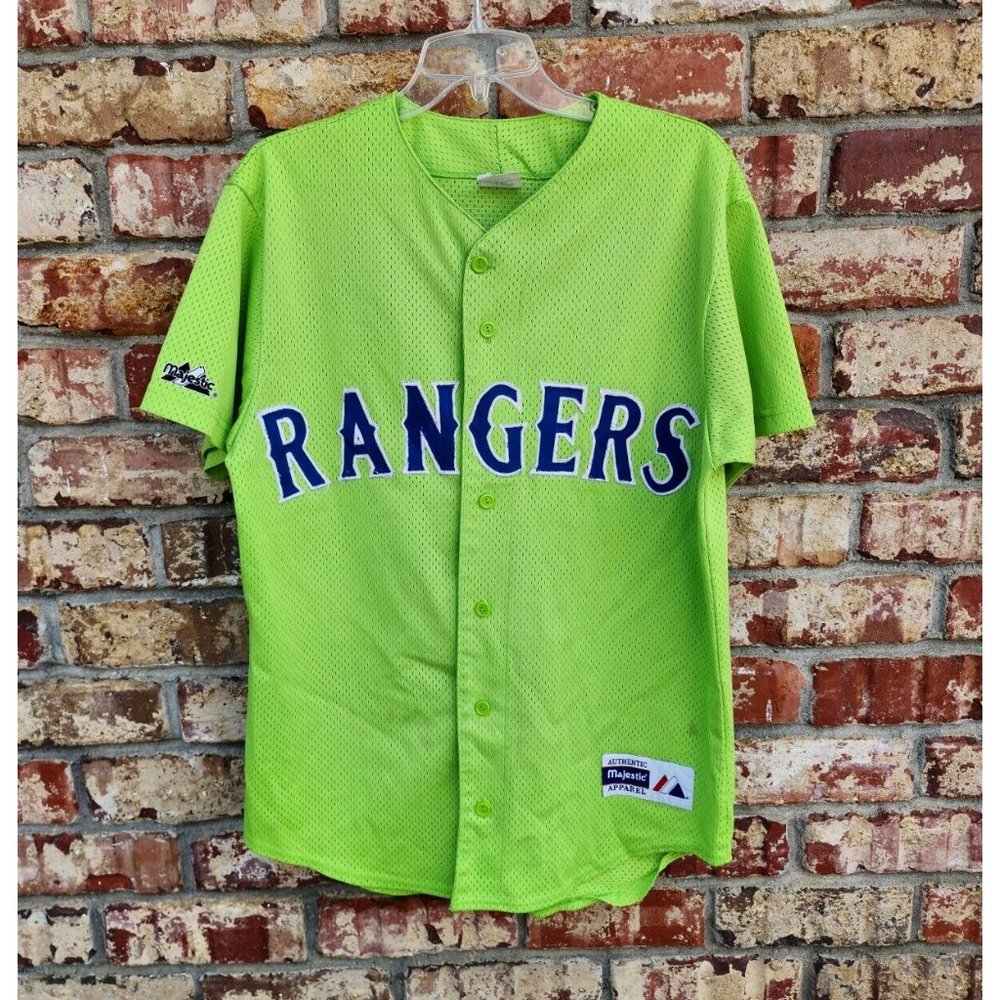 vintage majestic texas rangers lime green mens medium USA mesh jersey
